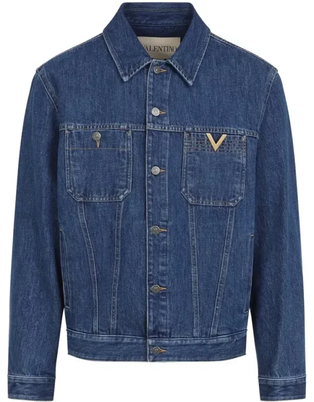 Jacket With Shirt Collar And Gold-toned V Logo