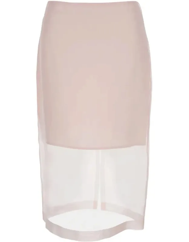 Skirt With Rear Zip Closure And Semi-sheer Design In Silk