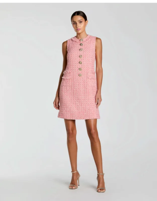Boucl Sleeveless Mini Dress With Gold Buttons