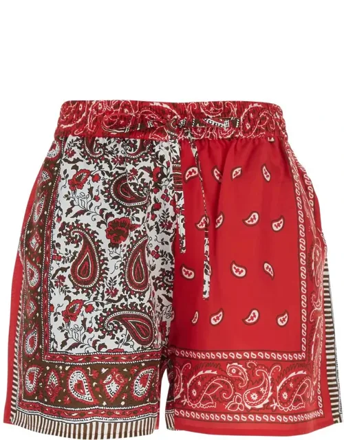 Shorts With Elastic Drawstring Waist And All-over Print In Silk