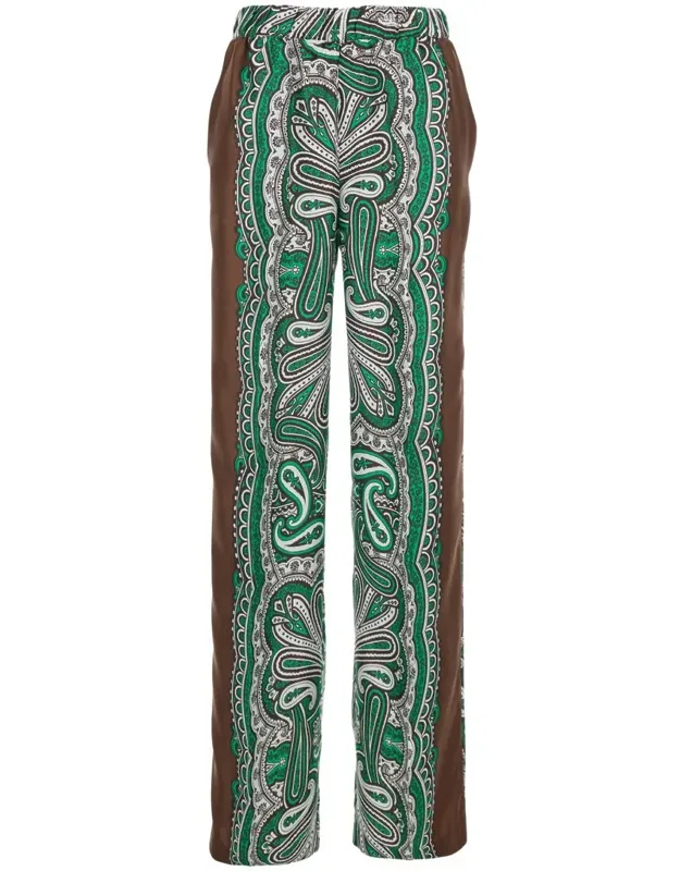 Trousers With Contrasting Side Band And All-over Foulard Print In Silk