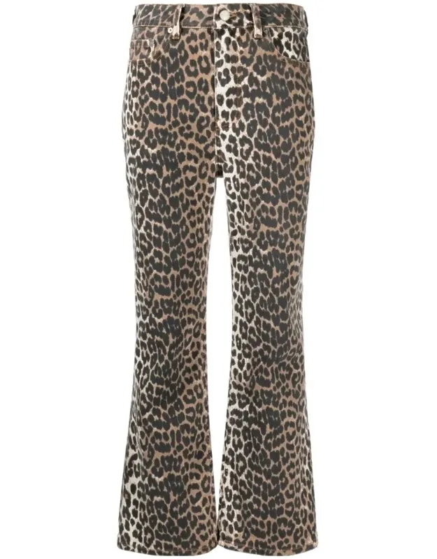 Print Denim Cropped Pants