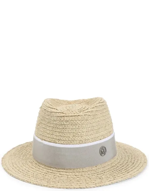 Maison Michel Andre Raffia Fedora With Grosgrain Band And Metal Logo