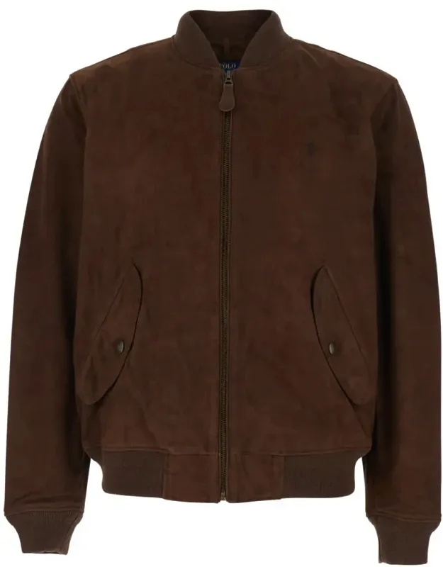 Bomber Jacket With Pony Embroidery On The Front In Suede