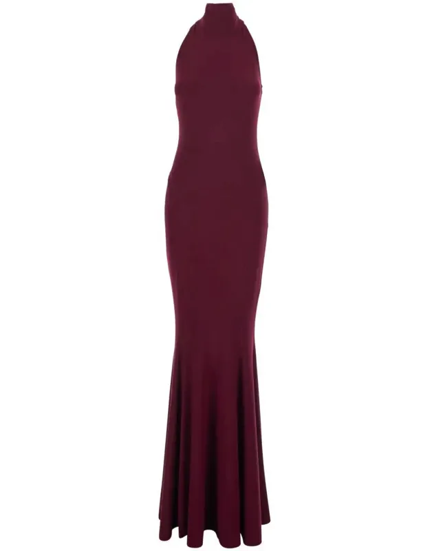 Long Dress With Halterneck In Tech Fabric Stretch