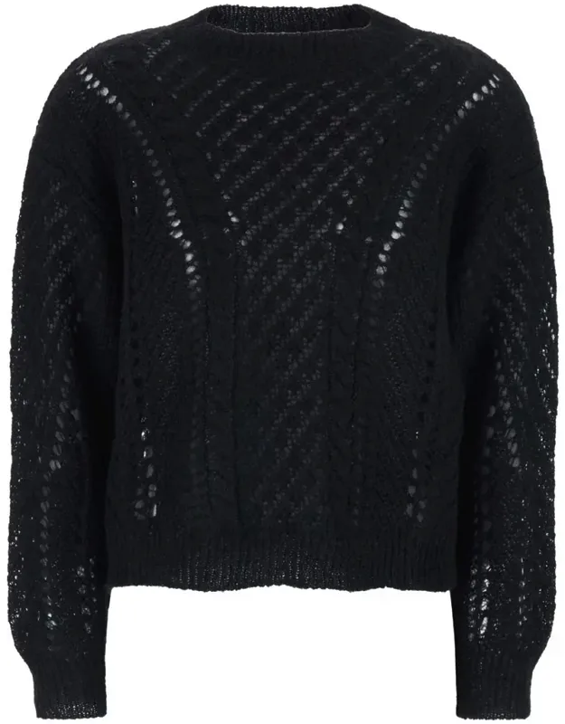 Crewneck Sweater With Logo Plaque On The Rear And Perforated Design In Wool