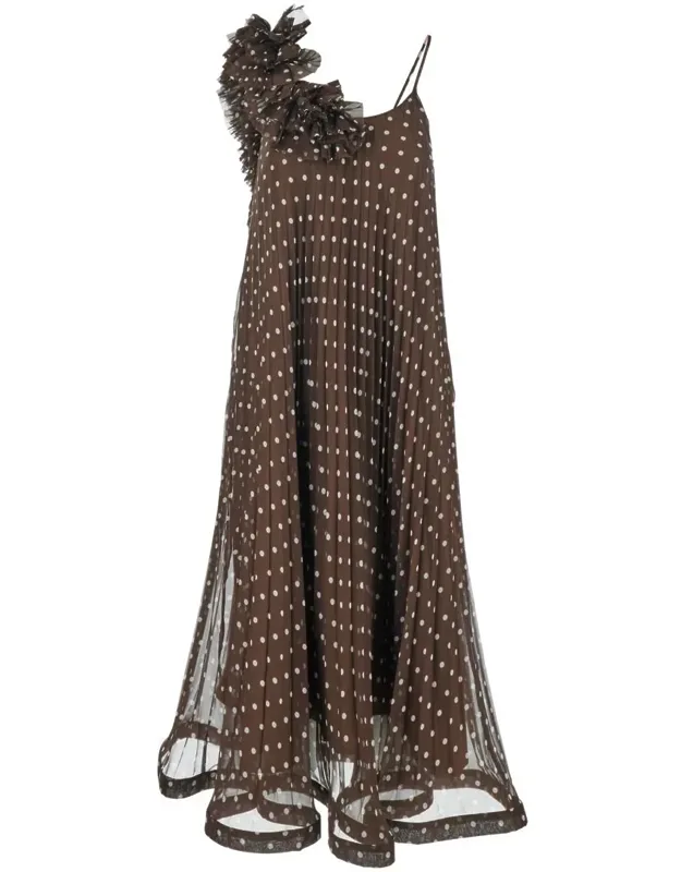 Long Dress With Thin Straps And All-over Polka Dots