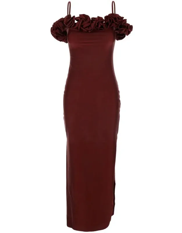 Long Dress With Ruched Details And Spaghetti Straps In Jersey Stretch