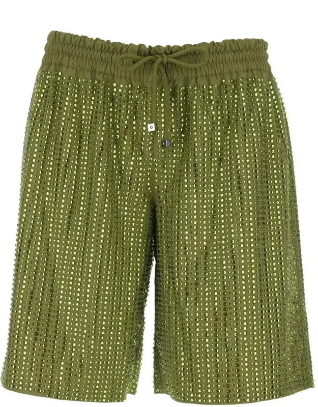 Swim Shorts With Elastic Drawstring Waist And All-over Pinstripe Rhinestone Embellishments In Tech Fabric