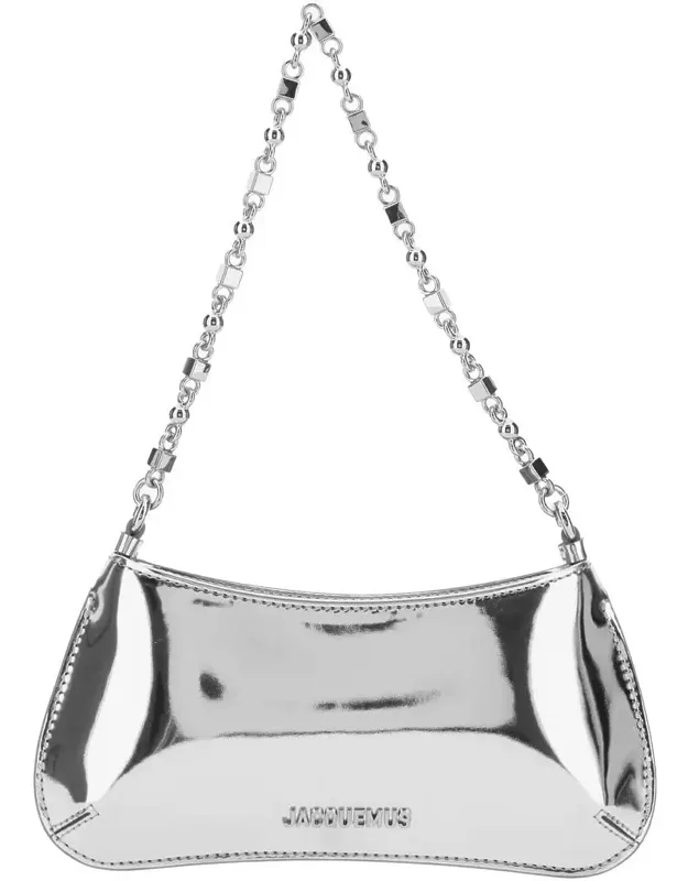 Shoulder Bag With Chain-link Strap And Logo Lettering In Lamé