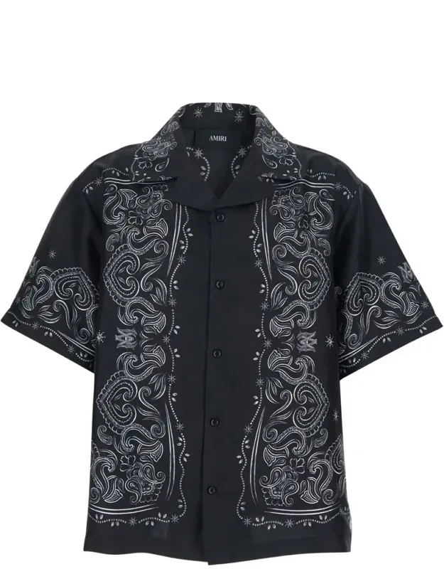 Shirt With Cuban Collar And All-over Bandana Print In Silk