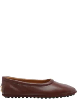 Flat Shoes, Nappa Ballet, Round Toe, Slip On, Leather Upper, Rubber Sole, Eu Size