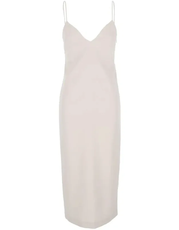 Sleeveless Long Dress With Spaghetti Straps And Rear Single Slit
