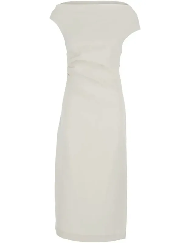 Long Dress With Square Neckline And Draped Details