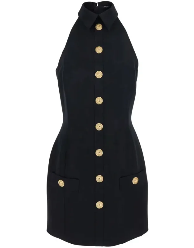 Dress With Pointed Collar And Logo Buttons On The Front In Wool