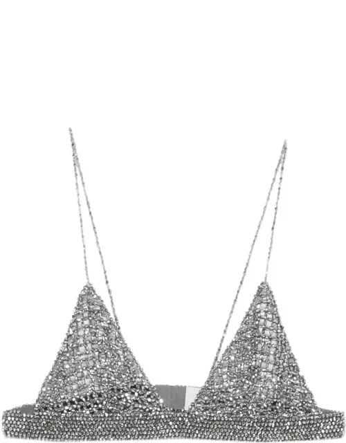 Hand Made Crochet Bra Cotton Yarn And Crystal Mixed