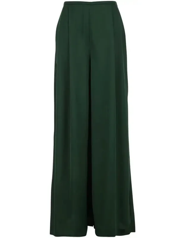 Wide Leg Tech Fabric Pants With Rear Elastic Waist