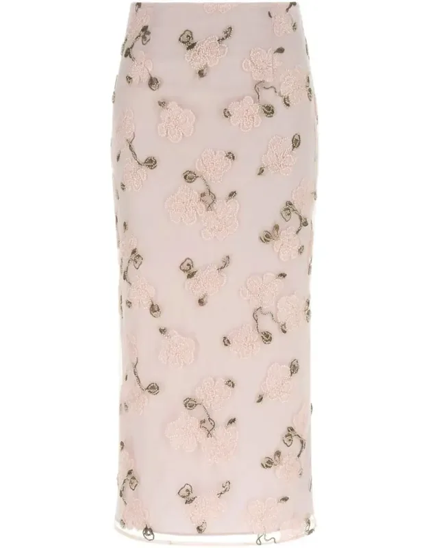 Midi Skirt With Floral Embroidery