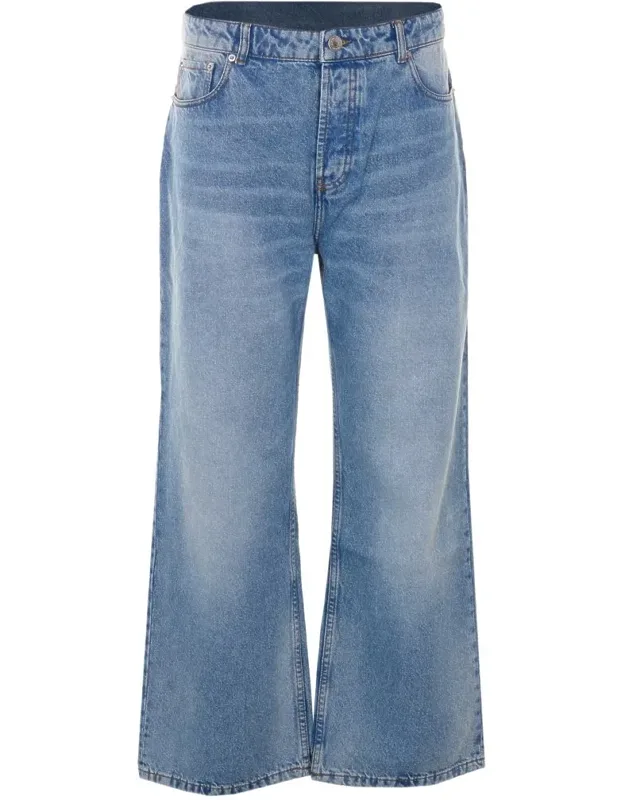 Jeans With Buttons Closure And Patch Logo
