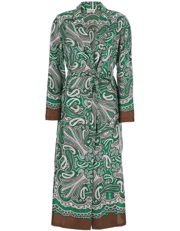 Long Dress With Belt And All-over Scarf Print In Silk