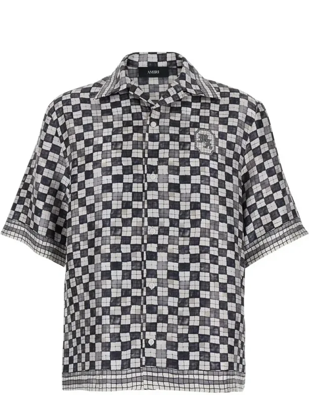 Silk Shirt With All-over Check Motif And Logo Lettering On The Back