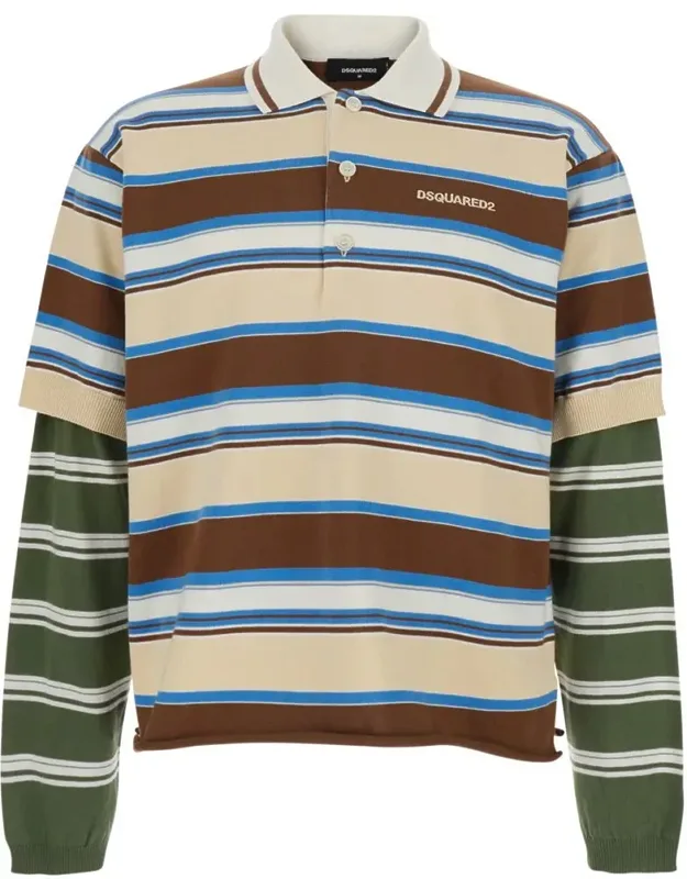Polo Shirt With Logo Lettering And All-over Striped Print In Cotton