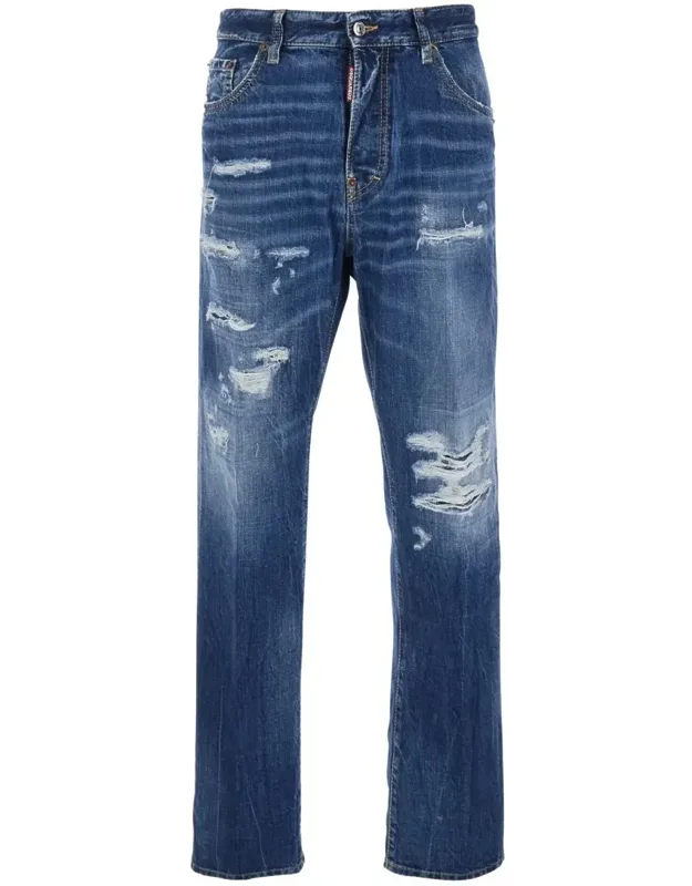 Ripped Jeans With Logo Patch