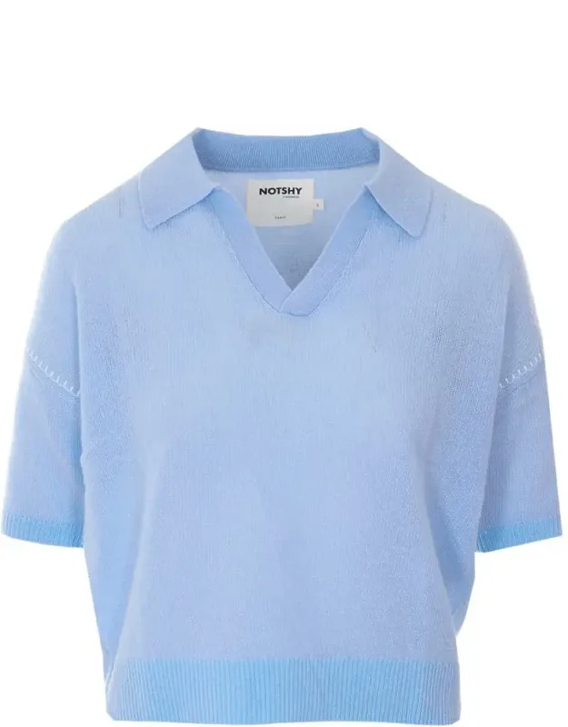 Not Shy Nour Pullover, V-neck, Short Sleeves, Embroidered