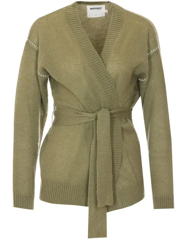 Cardigan With Belt, Long Sleeves, V-neck
