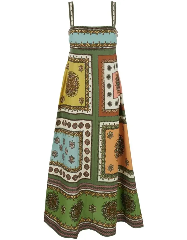 Contina Long Dress With Spaghetti Straps And All-over Geometric Print In Viscose Blend