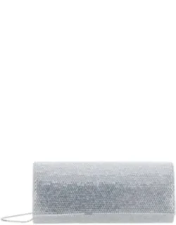 French 75 Silver Rhinestoned Clutch With Chain-link Shoulder Strap In Tech Fabric