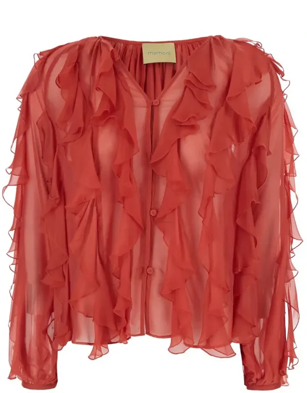 Canela Blouse With Ruched Design And V Neck In Viscose And Silk