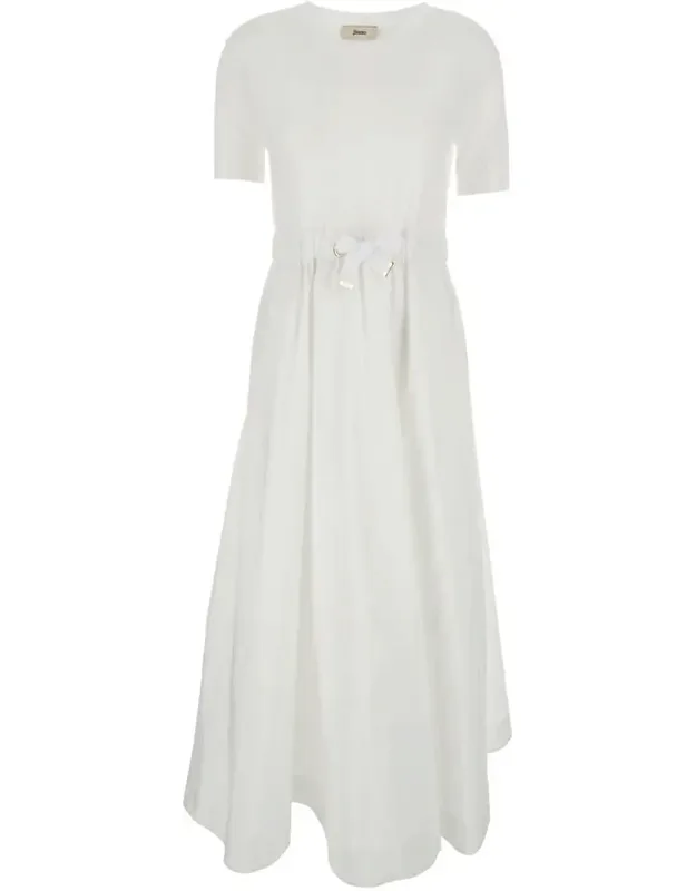 Crewneck Long Dress With Front Knot In Tech Fabric