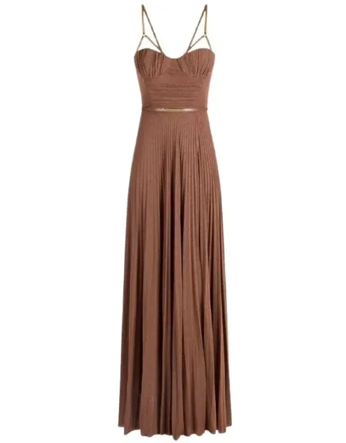 Dress Pleated Skirt Belted Waistline Fitted Bodice Sleeveless