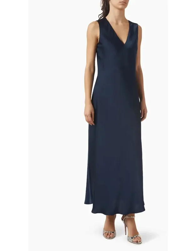 Satin V Neck Midi Dress