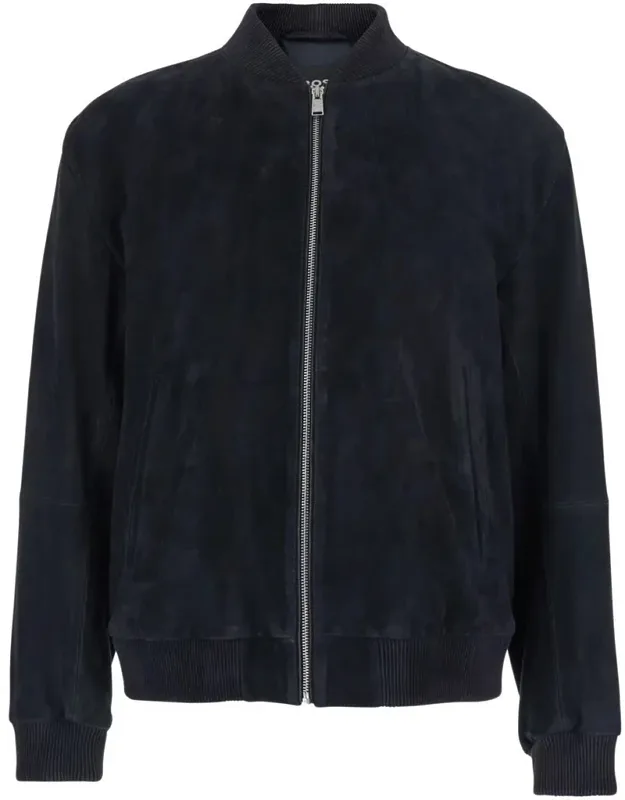 Jacket With Mandarin Collar And Two Welt Pockets On The Front In Suede