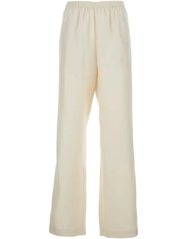 Alera White Pants With Elastic Waist And Wide Leg In Silk