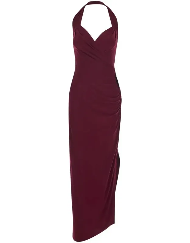 Long Dress With Halterneck And Asymmetric Design In Tech Fabric