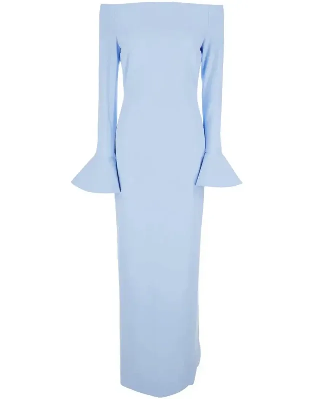 Anica Off-shoulder Long Dress With Bell Sleeves In Tech Fabric Stretch