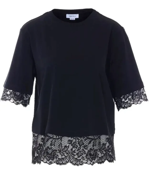 T-shirt And Polo Crewneck Lace Detail At Bottom