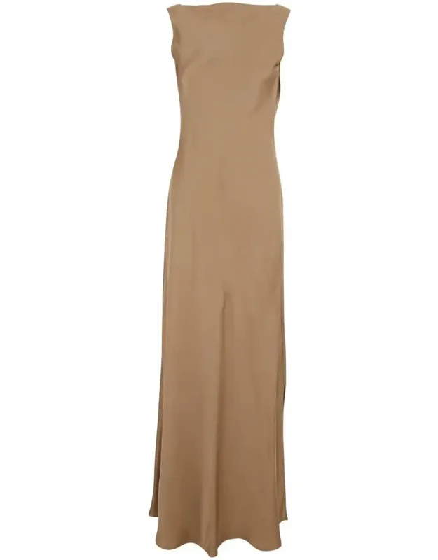 Mara Long Dress With Boat Neckline And Rear Draping In Viscose Blend