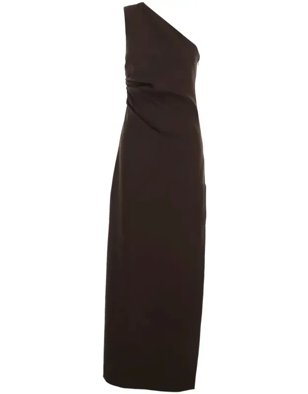One-shoulder Long Dress With Asymmetric Neckline And Concealed Side Zip Closure In Cady Stretch
