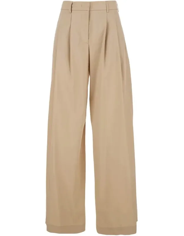 Pants With Front Pences And Wide Leg In Cotton