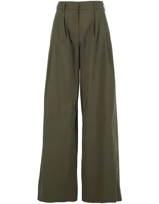Pants With Front Pences And Wide Leg In Cotton