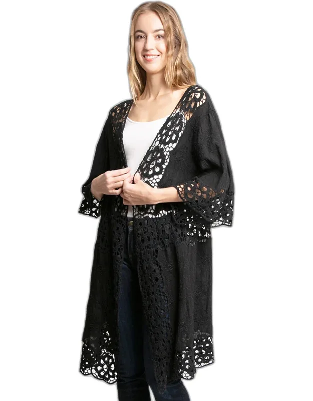 Floral Lace Trimmed Cover Up Kimono Poncho
