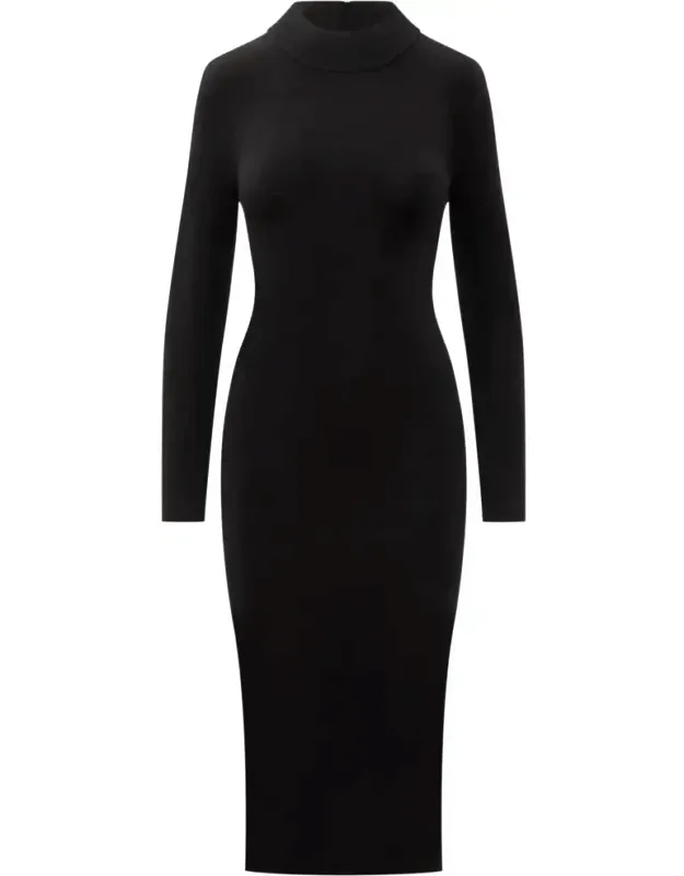 Dress With High Collar And Back Zipper Closure