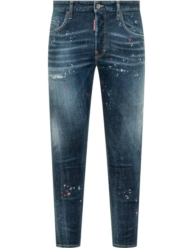 Skater Jeans With Worn Effect And Paint Splashes