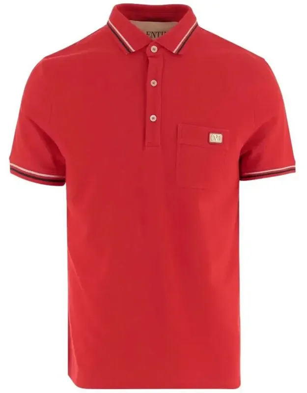 Cotton Pique Polo Shirt With Vlogo Patch