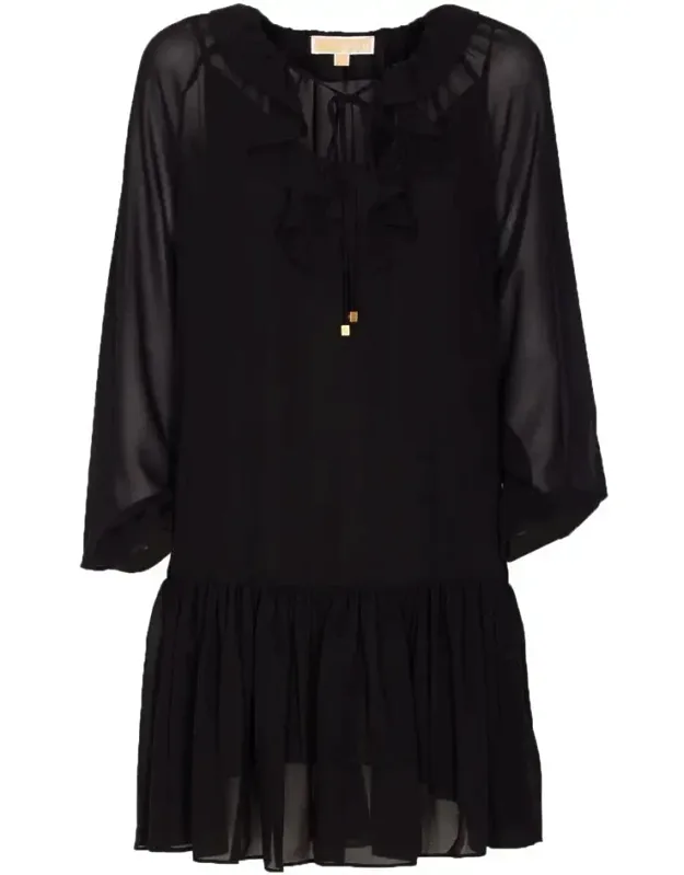Dress With Laces On Collar And Rouches Detail