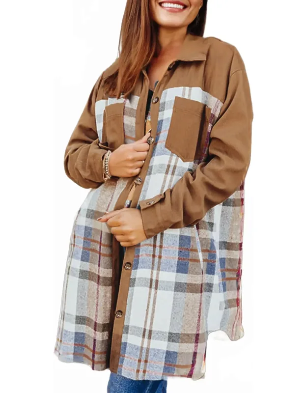 Plaid Patchwork Long Sleeve Mini Dress